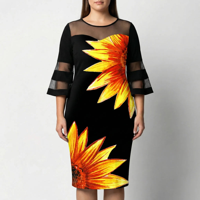 Plus Size Floral Print Midi Dress - Patty