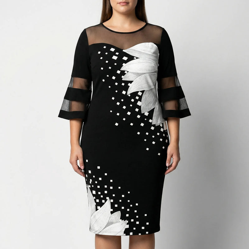 Plus Size Floral Print Midi Dress - Patty