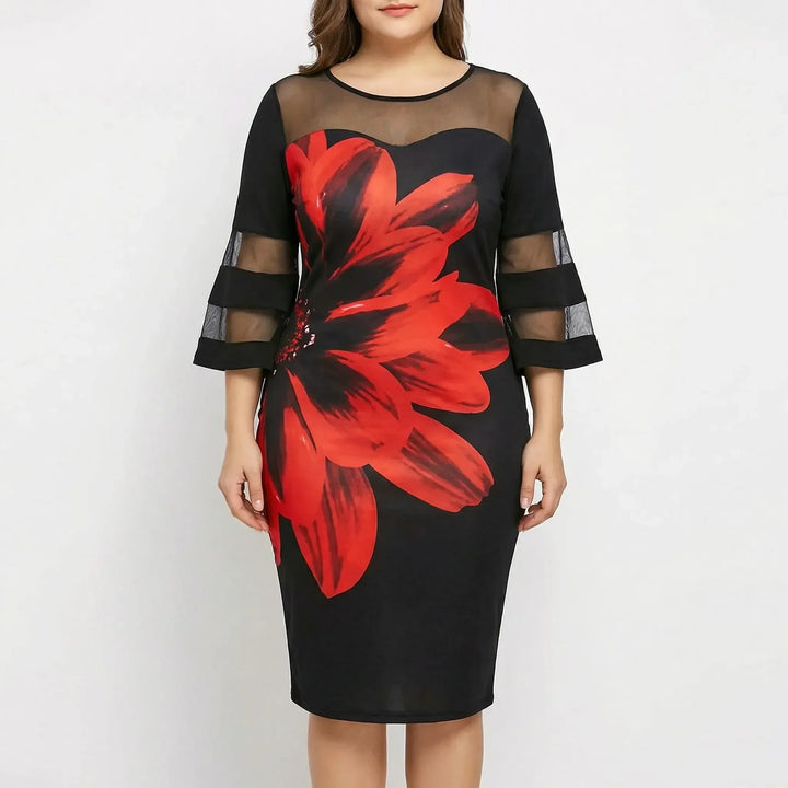 Plus Size Floral Print Midi Dress - Patty