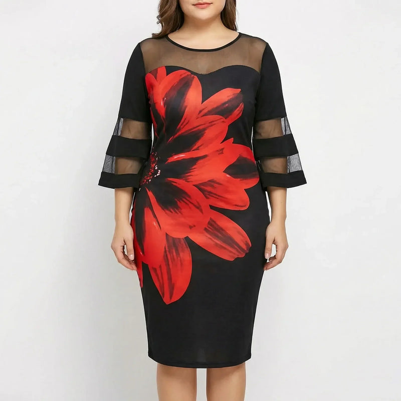 Plus Size Floral Print Midi Dress - Patty