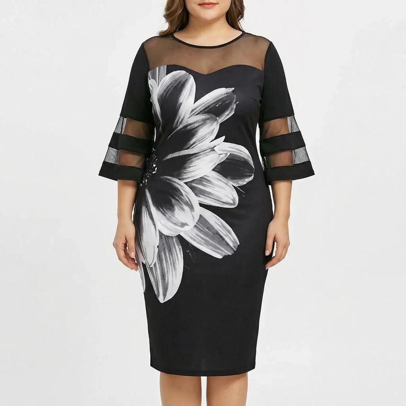 Plus Size Floral Print Midi Dress - Patty