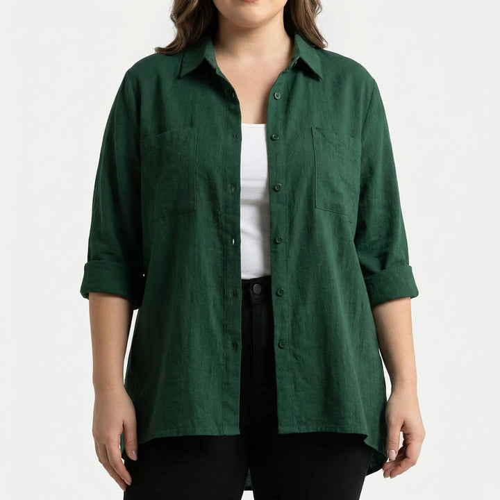 Plus Size Lapel Collar Casual Top - Sonya