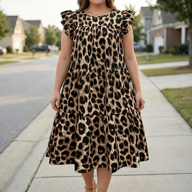Plus Size Leopard Print Midi Dress - Sheri