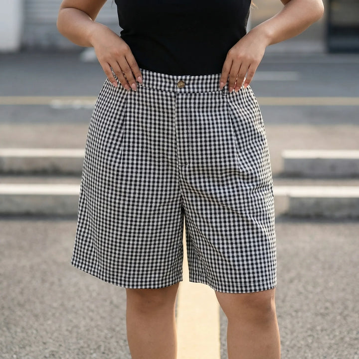 Plus Size Plaid Wide Leg Shorts - Denise
