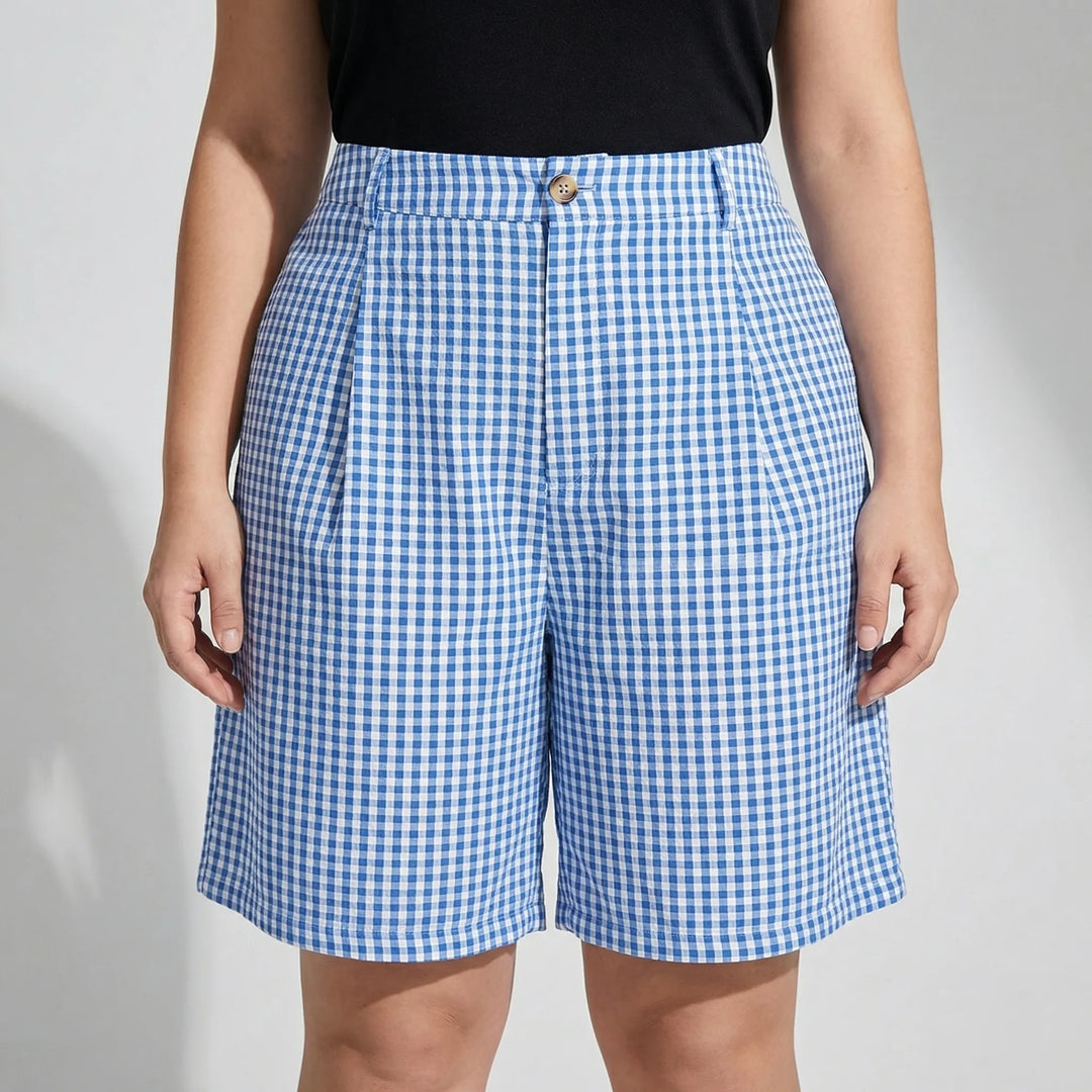 Plus Size Plaid Wide Leg Shorts - Denise