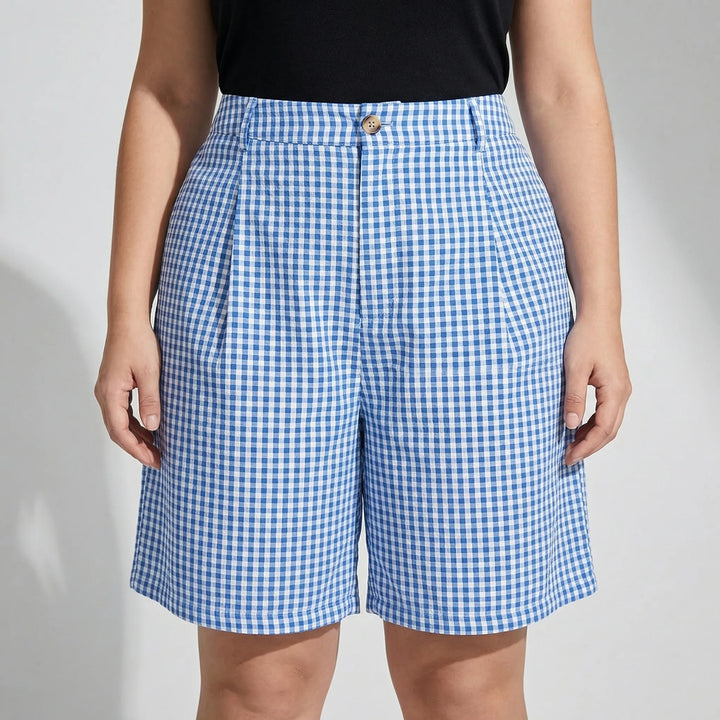 Plus Size Plaid Wide Leg Shorts - Denise