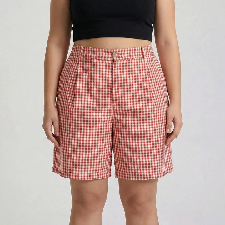 Plus Size Plaid Wide Leg Shorts - Denise