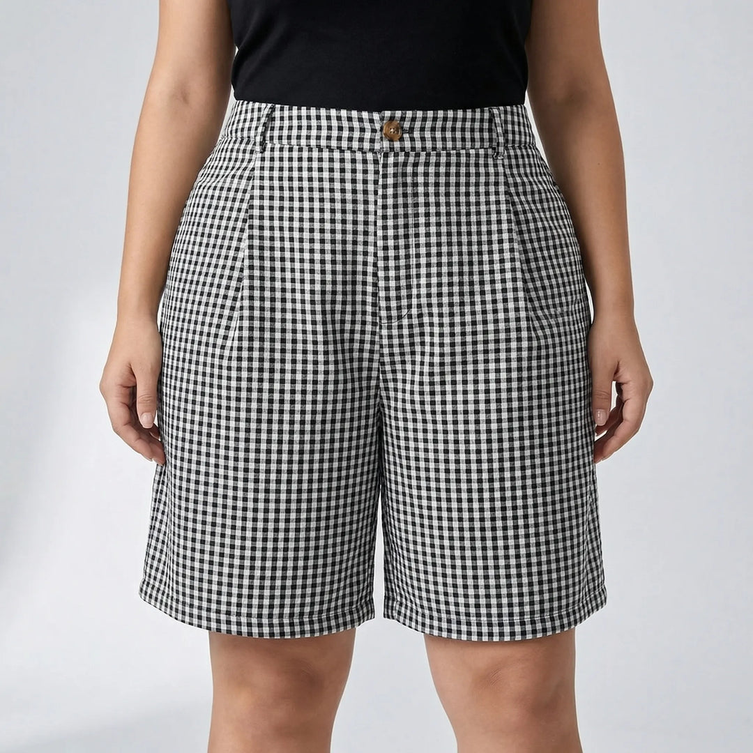 Plus Size Plaid Wide Leg Shorts - Denise