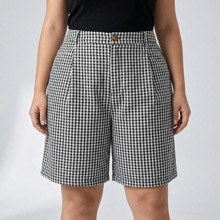 Plus Size Plaid Wide Leg Shorts - Denise