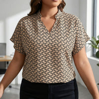Plus Size Printed V-Neck Blouse - Denise