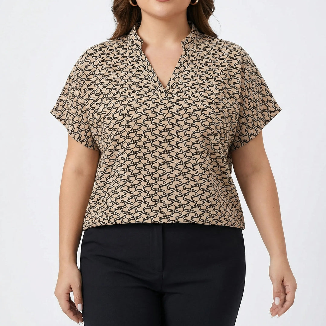 Plus Size Printed V-Neck Blouse - Denise