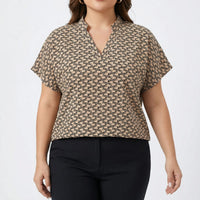 Plus Size Printed V-Neck Blouse - Denise