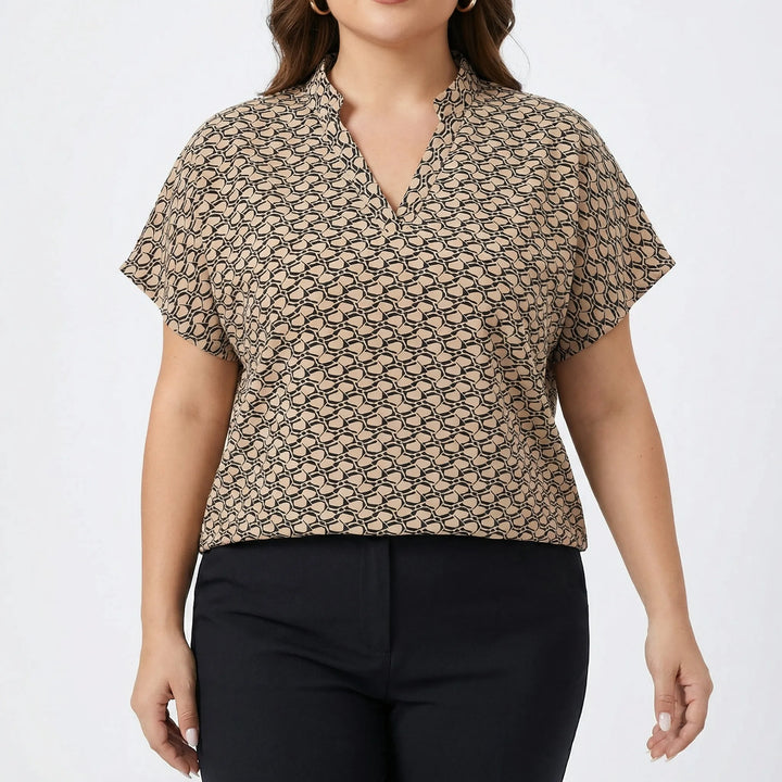 Plus Size Printed V-Neck Blouse - Denise