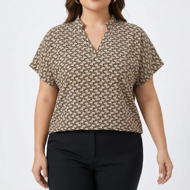 Plus Size Printed V-Neck Blouse - Denise