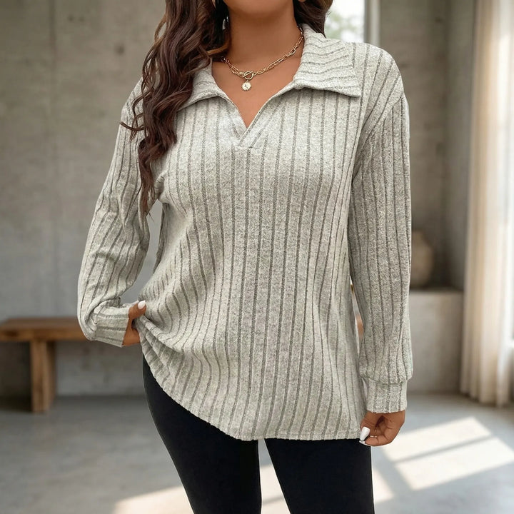 Plus Size Ribbed Knit Long Sleeve Top - Charlotte