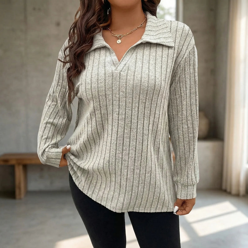 Plus Size Ribbed Knit Long Sleeve Top - Charlotte