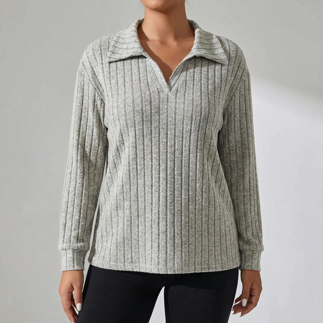 Plus Size Ribbed Knit Long Sleeve Top - Charlotte