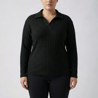 Plus Size Ribbed Knit Long Sleeve Top - Charlotte