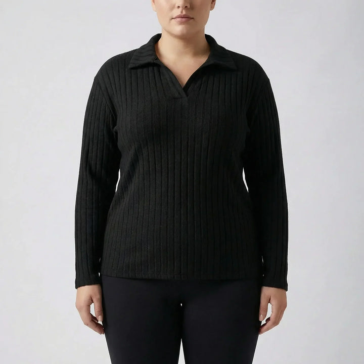 Plus Size Ribbed Knit Long Sleeve Top - Charlotte