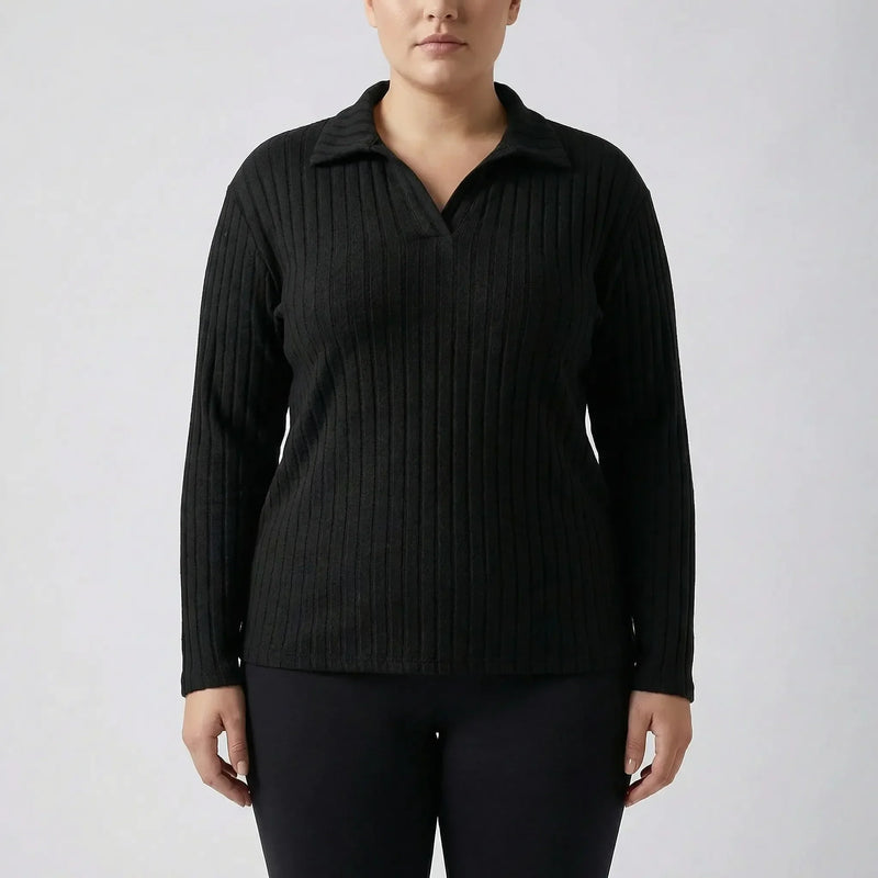Plus Size Ribbed Knit Long Sleeve Top - Charlotte