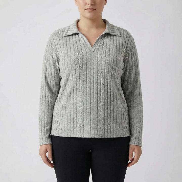 Plus Size Ribbed Knit Long Sleeve Top - Charlotte