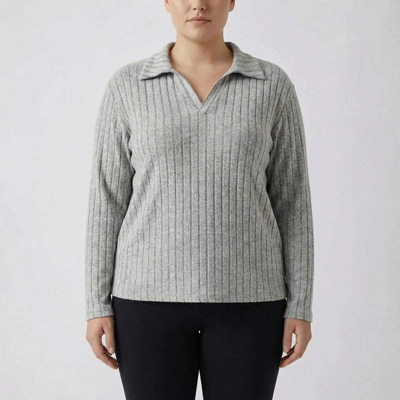 Plus Size Ribbed Knit Long Sleeve Top - Charlotte