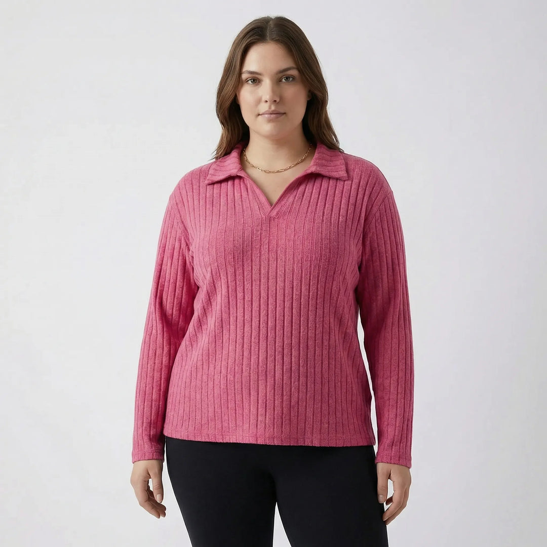 Plus Size Ribbed Knit Long Sleeve Top - Charlotte