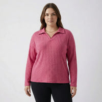 Plus Size Ribbed Knit Long Sleeve Top - Charlotte
