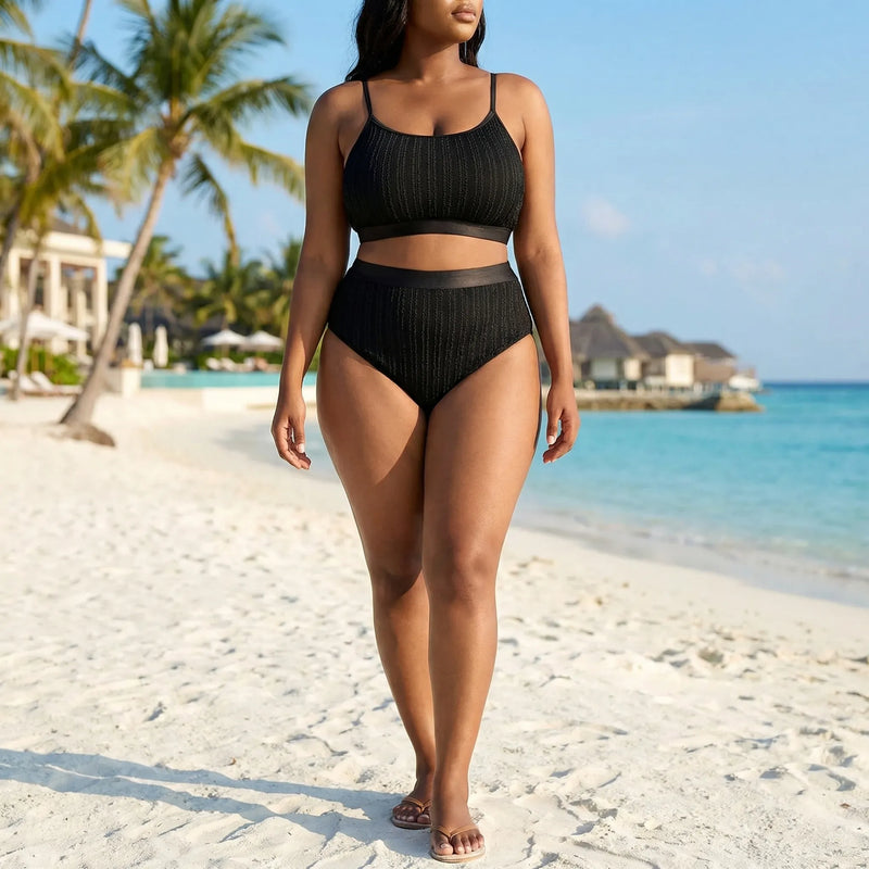 Plus Size Ribbed Two-Piece Bikini Set - Flora