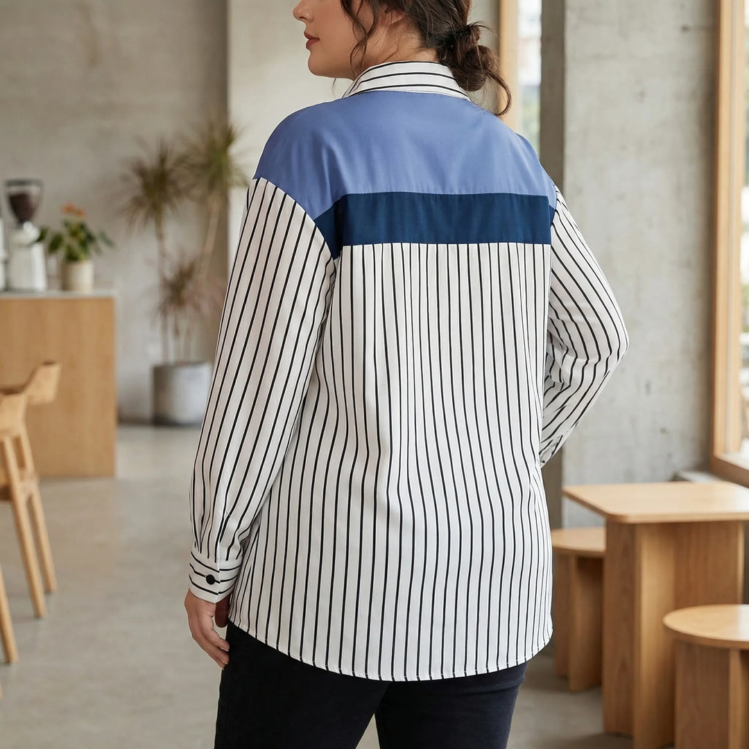 Plus Size Spliced Button-Up Blouse - Wilma