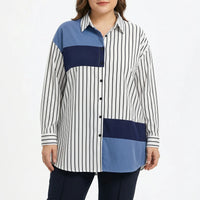 Plus Size Spliced Button-Up Blouse - Wilma