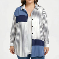 Plus Size Spliced Button-Up Blouse - Wilma