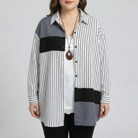 Plus Size Spliced Button-Up Blouse - Wilma