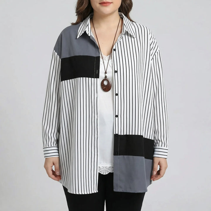 Plus Size Spliced Button-Up Blouse - Wilma