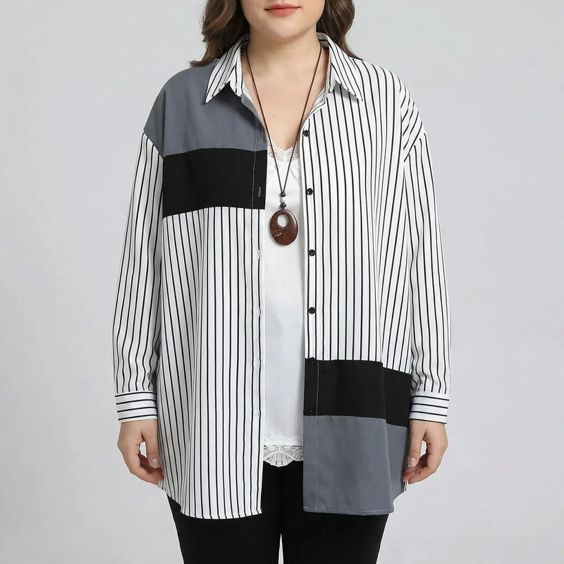 Plus Size Spliced Button-Up Blouse - Wilma