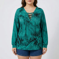Plus Size Tie-Dye Lace-Up Top - Doreen