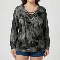 Plus Size Tie-Dye Lace-Up Top - Doreen