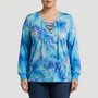 Plus Size Tie-Dye Lace-Up Top - Doreen