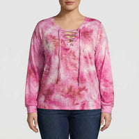 Plus Size Tie-Dye Lace-Up Top - Doreen
