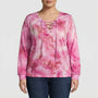Plus Size Tie-Dye Lace-Up Top - Doreen