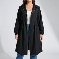 Plus Size Zip-Up Hooded Long Coat - Audrey