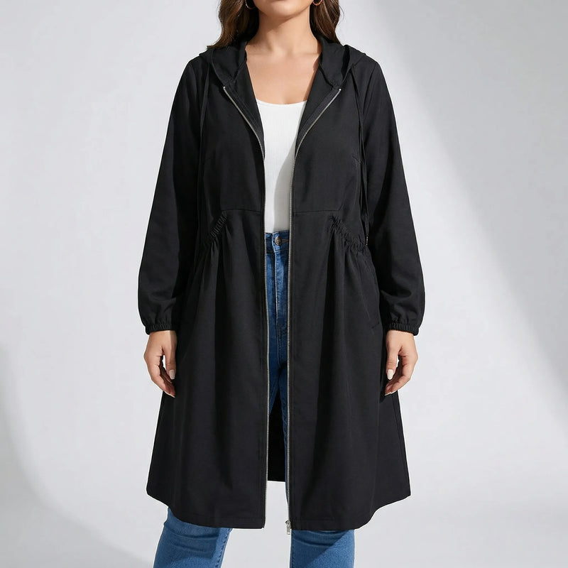 Plus Size Zip-Up Hooded Long Coat - Audrey