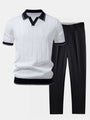 Men's Ribbed Polo & Tapered Pants Smart Casual Set 1
