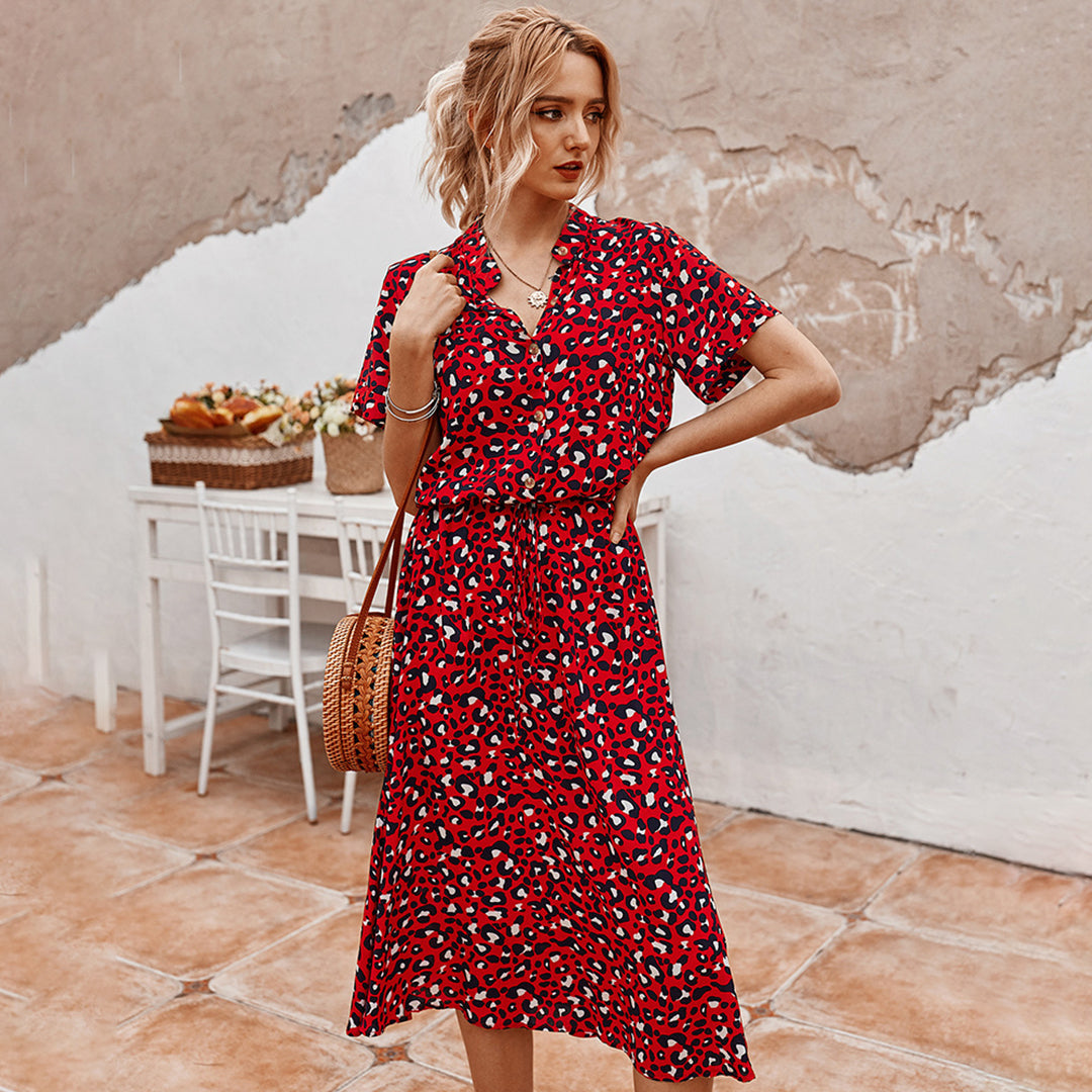Bedrucktes Kleid mit V-Ausschnitt – Marielle