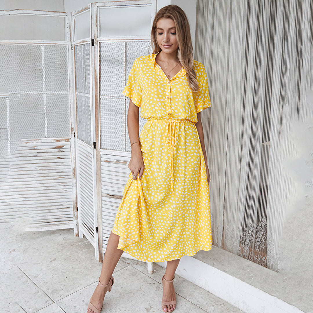 Bedrucktes Kleid mit V-Ausschnitt – Marielle
