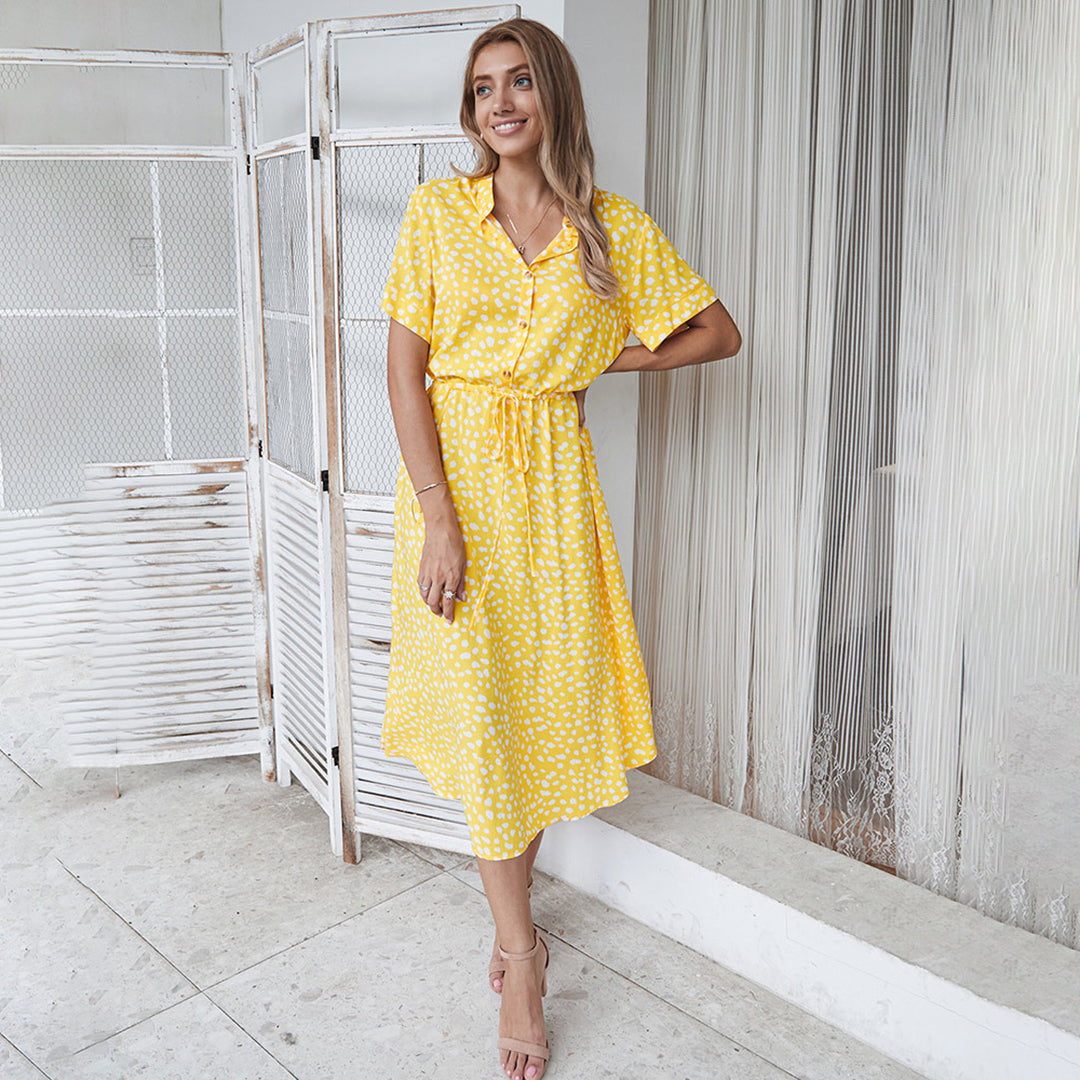 Bedrucktes Kleid mit V-Ausschnitt – Marielle