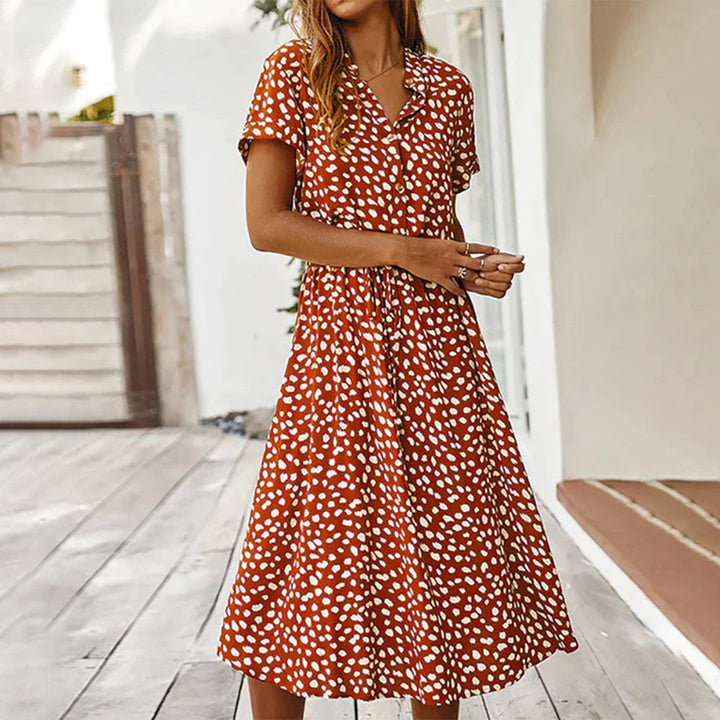 Bedrucktes Kleid mit V-Ausschnitt – Marielle