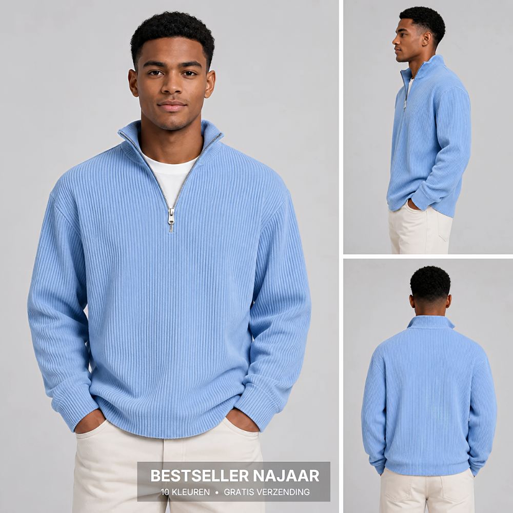 Men's Sweater | Ribbed Half-Zip Long Sleeve Pullover 1