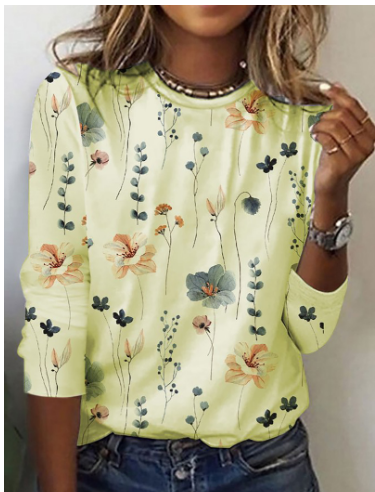 Gebreid Dames shirt met bloemenpatroon & ronde hals – Fiorina