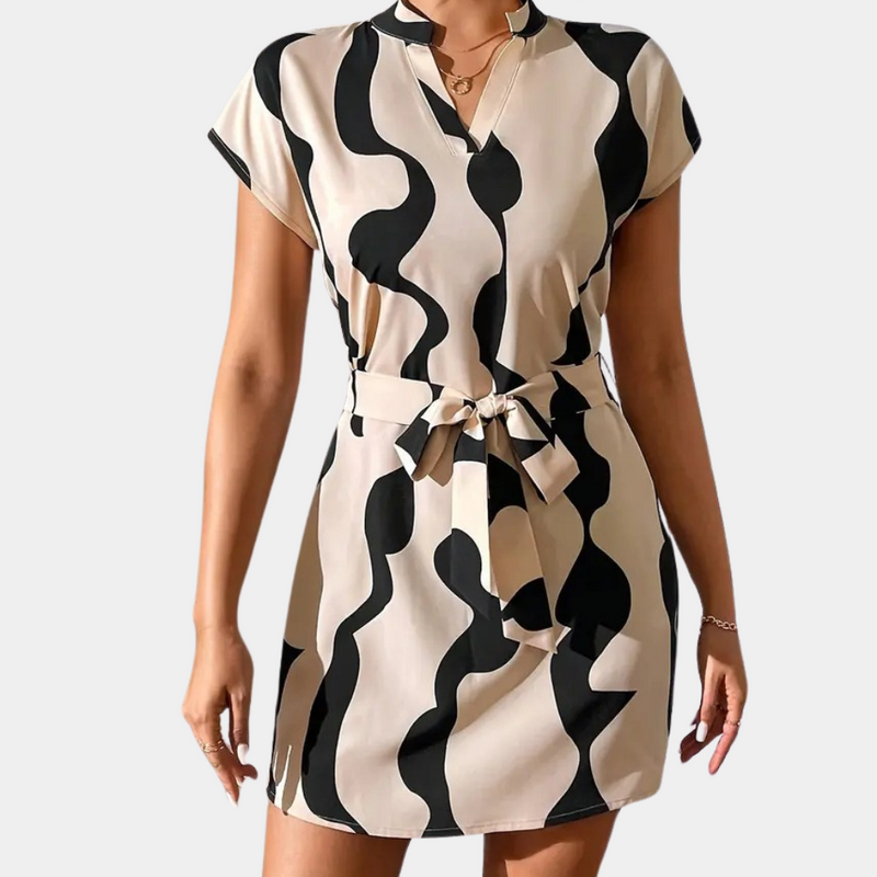 Trendiges Beiges Kleid mit Gürtel - Elena